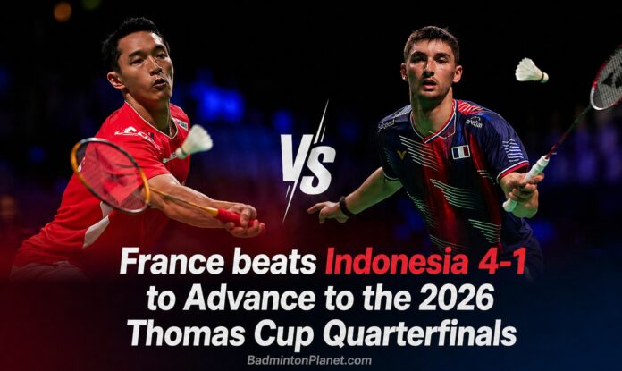 क्रिस्टो पोपोव ने थॉमस कप बैडमिंटन मुकाबले में जोनाथन क्रिस्टी को 21-19, 21-14 से हराकर फ्रांस को शुरुआती बढ़त दिलाई। (फोटो: एएफपी)